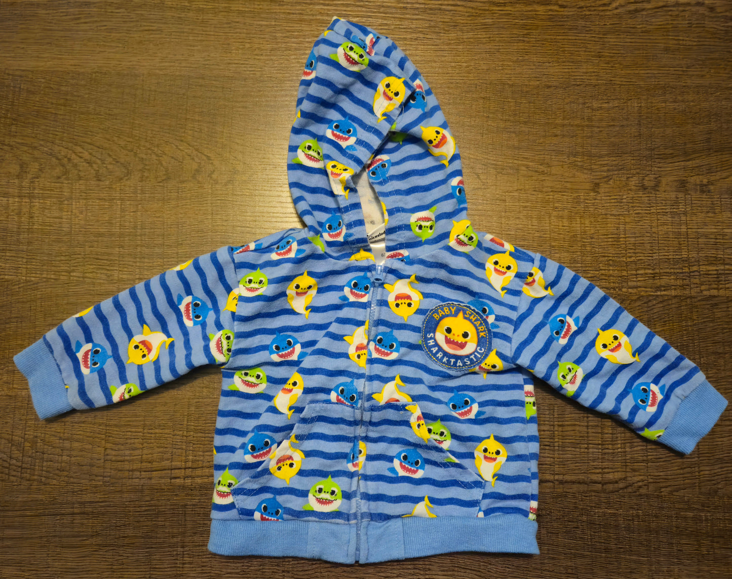 Blue Sweat Shirt with Baby Shark Characters On It