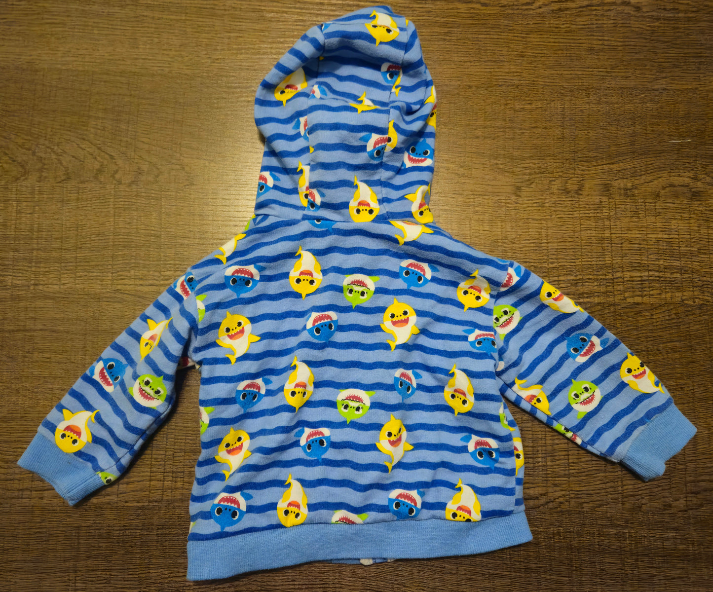 Blue Sweat Shirt with Baby Shark Characters On It